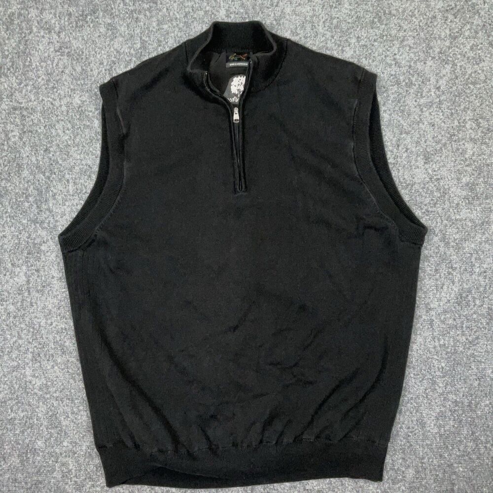 Greg Norman Sweater Mens Sz L Black Vest 1/4 Pullover Lined Outdoor Golf Casual